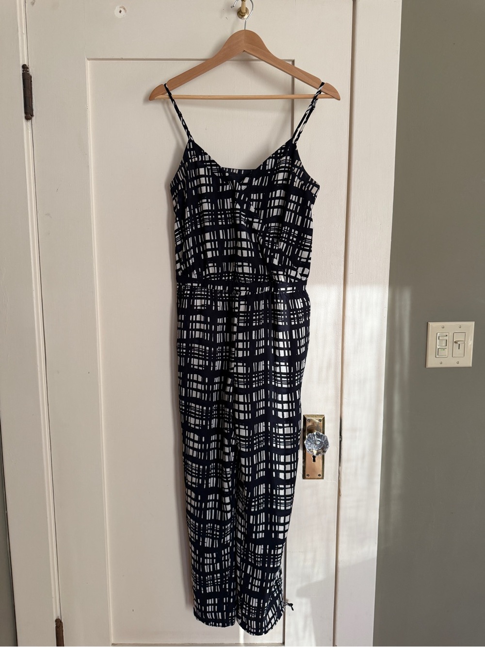 Madewell Navy & White Plaid Spaghetti-Strap Jumpsuit